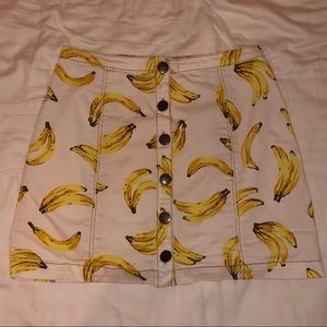 White Banana Print Button-Down Skirt